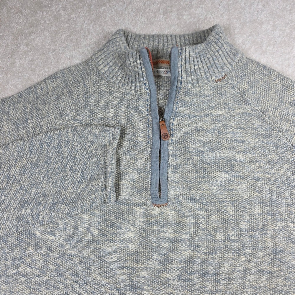 Carbon‎ 2 Cobalt Quarter Zip Sweater Mens Large Blue Space Dye 100% Cotton